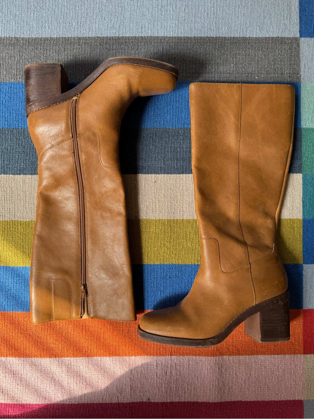 Crown Vintage Tall Leather Heeled Boots in Cognac